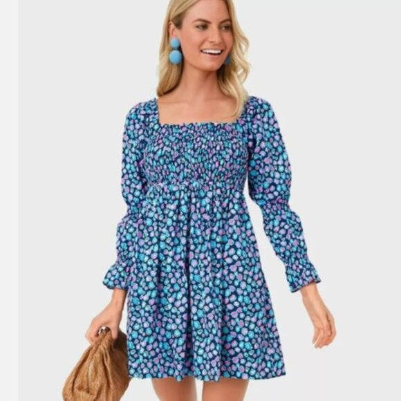 Cotton navy Lilly Pulitzer Beyond Beyonca Long Sleeve Smocked Babydoll Dress  XL - Picture 3 of 16